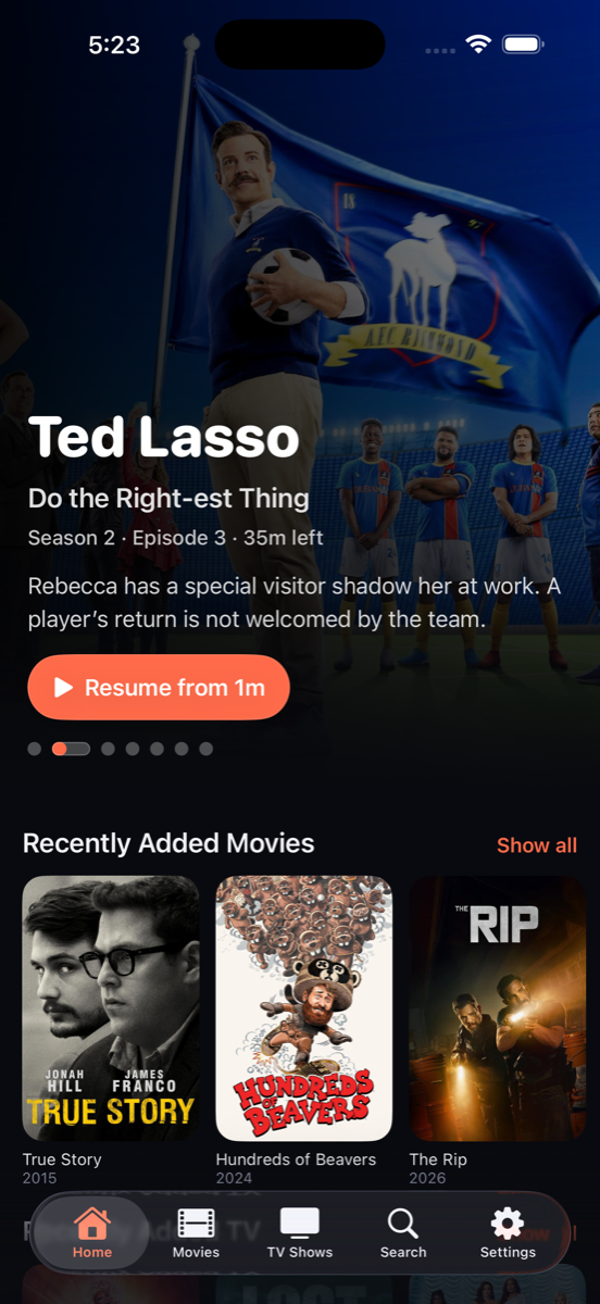 Dusk on iPhone showing the home screen with Ted Lasso